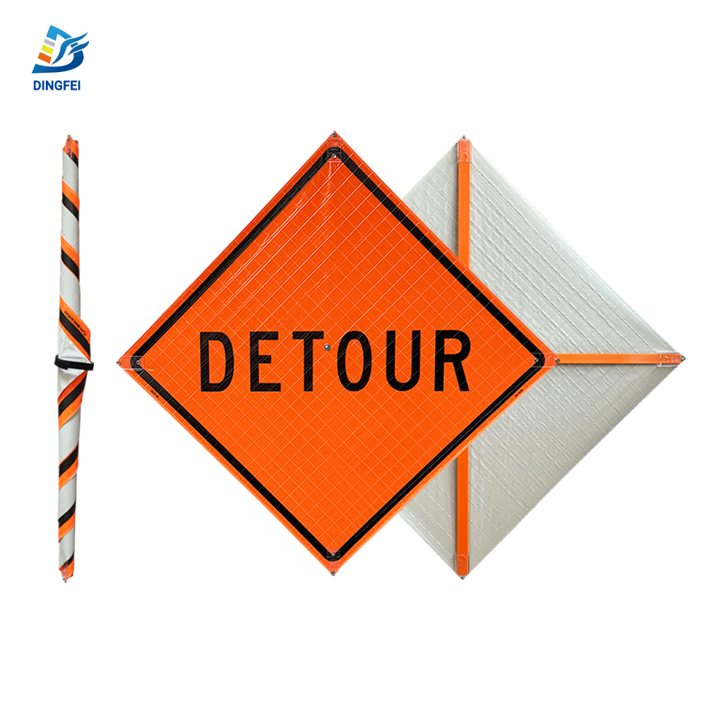 36 Inch Reflective Detour Roll Up Traffic Sign - 